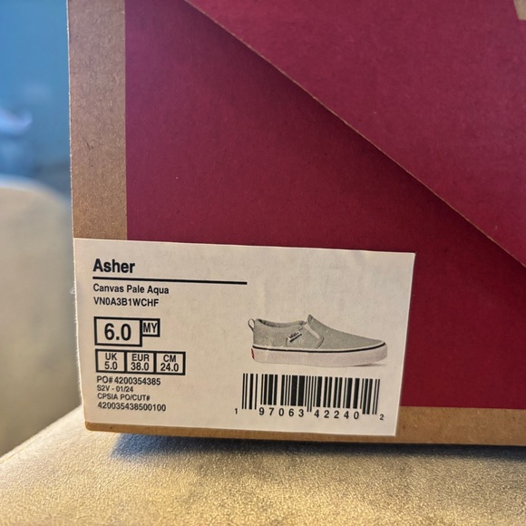 😍NEW! Vans “Asher” Classic Aqua Slip-On Shoes Y 6, Women’s 7.5 - Picture 5 of 8